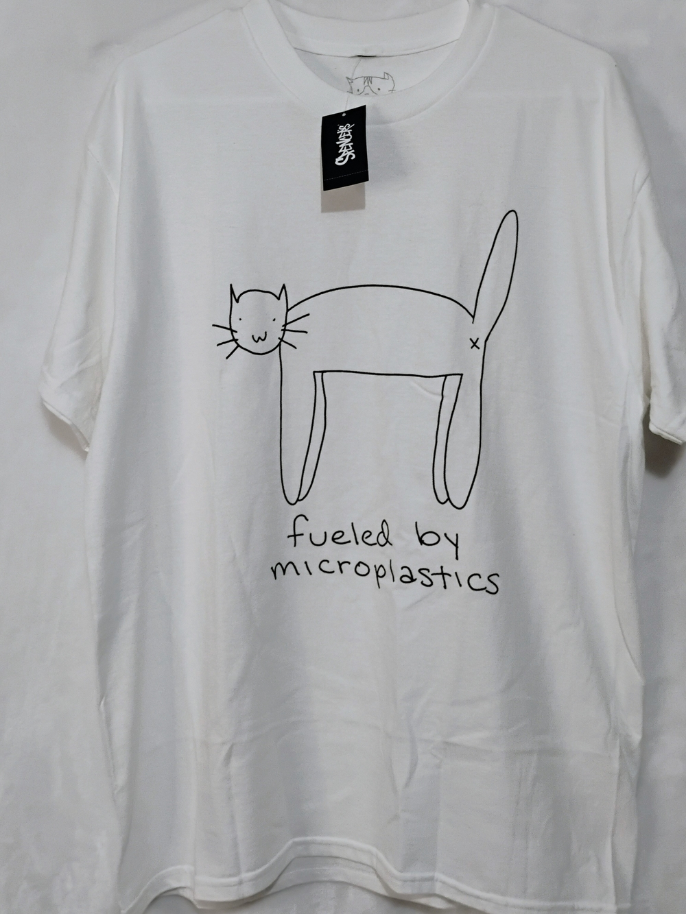 Fautbarb Fueled By Micro Plastics Funny Spencers White Cat T Shirt Adult Large T
